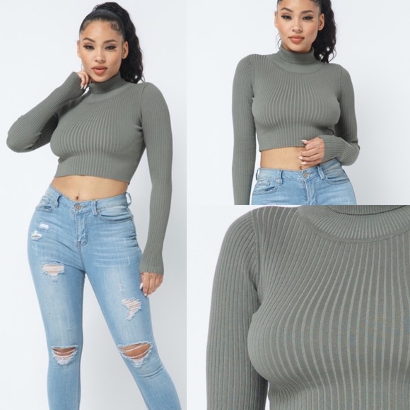 Miss Moss Long Sleeve Mock Neck Crop Top - Picture 1 of 4